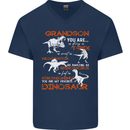 Grandson You Are My Favourite Dinosaur Mens V-Neck Cotton T-Shirt Navy Blue