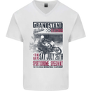 Grandstand Racing MotoGP Motorbike Biker Mens V-Neck Cotton T-Shirt White