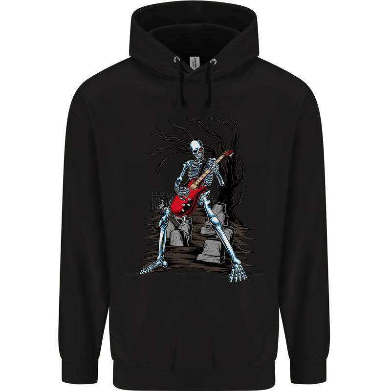 Graveyard Rock Guitar Skull Heavy Metal Childrens Kids Hoodie Black