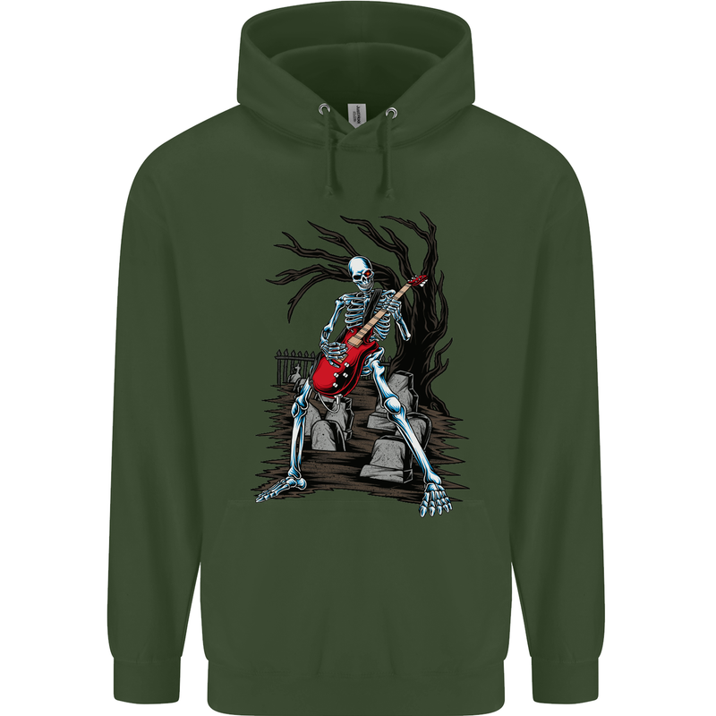 Graveyard Rock Guitar Skull Heavy Metal Childrens Kids Hoodie Forest Green