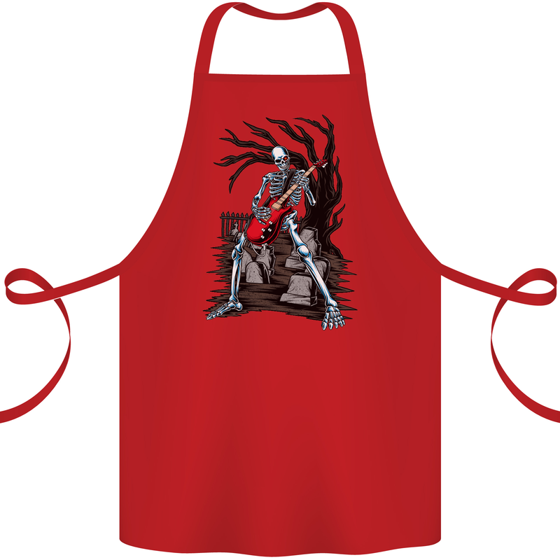 Graveyard Rock Guitar Skull Heavy Metal Cotton Apron 100% Organic Red