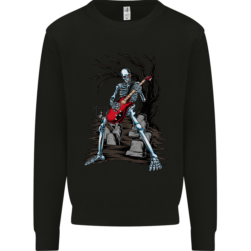 Graveyard Rock Guitar Skull Heavy Metal Kids Sweatshirt Jumper Black