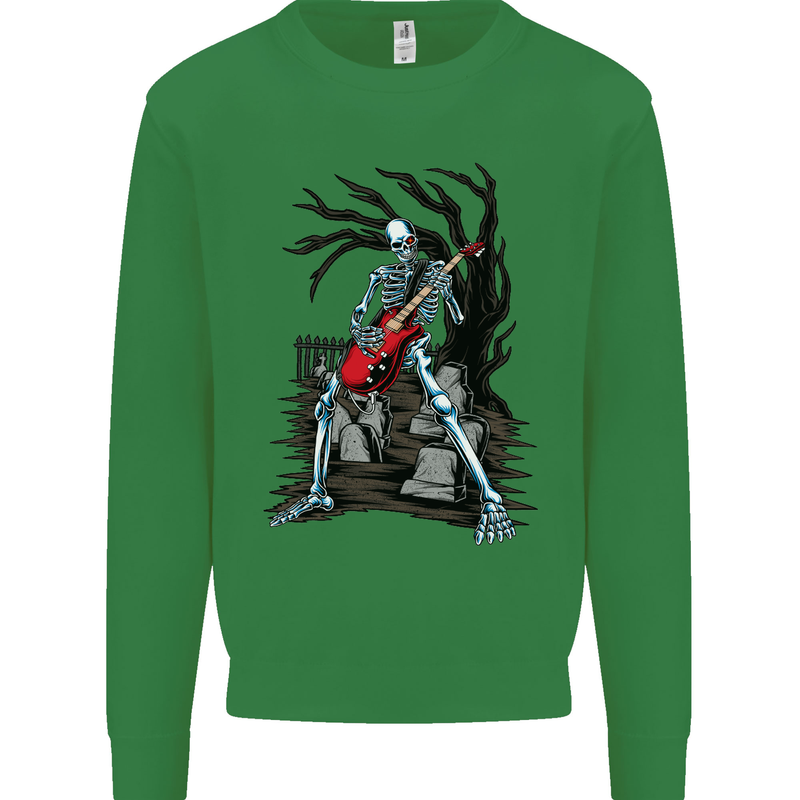 Graveyard Rock Guitar Skull Heavy Metal Kids Sweatshirt Jumper Irish Green