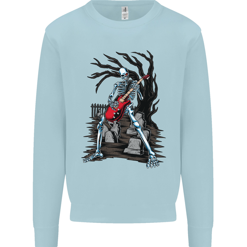 Graveyard Rock Guitar Skull Heavy Metal Kids Sweatshirt Jumper Light Blue