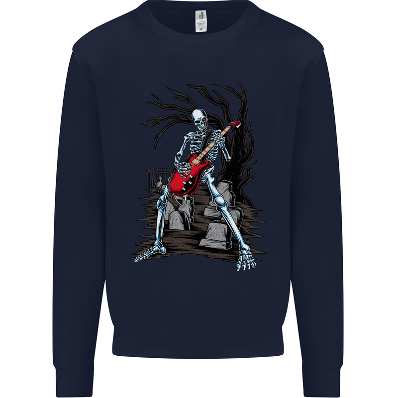 Graveyard Rock Guitar Skull Heavy Metal Kids Sweatshirt Jumper Navy Blue