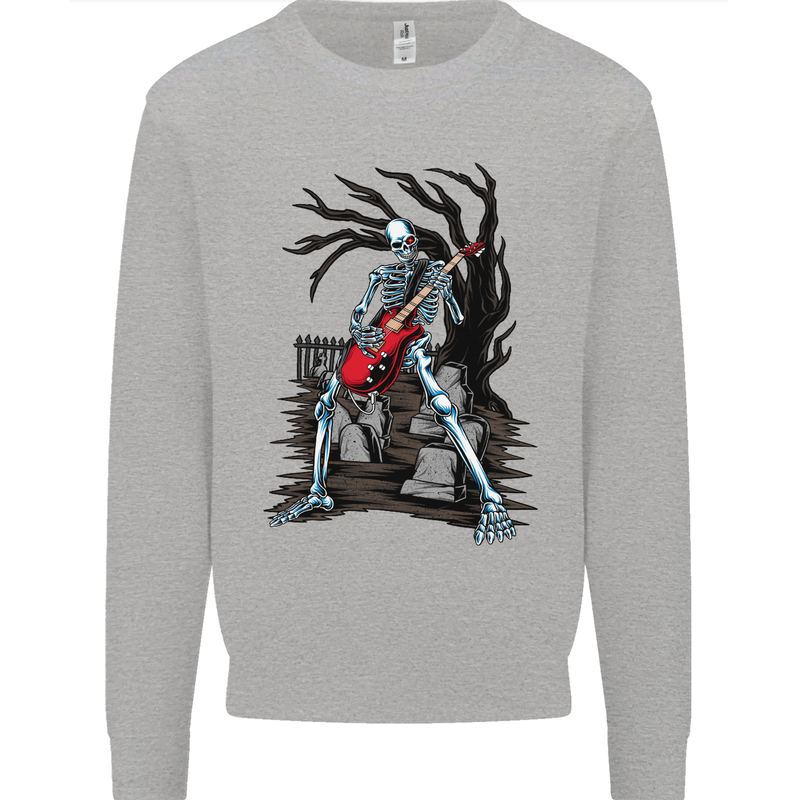 Graveyard Rock Guitar Skull Heavy Metal Kids Sweatshirt Jumper Sports Grey