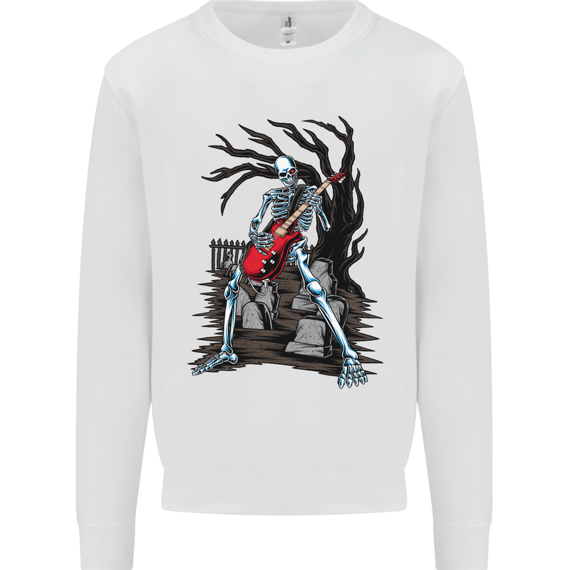 Graveyard Rock Guitar Skull Heavy Metal Kids Sweatshirt Jumper White