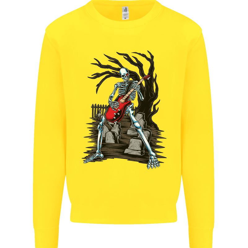 Graveyard Rock Guitar Skull Heavy Metal Kids Sweatshirt Jumper Yellow