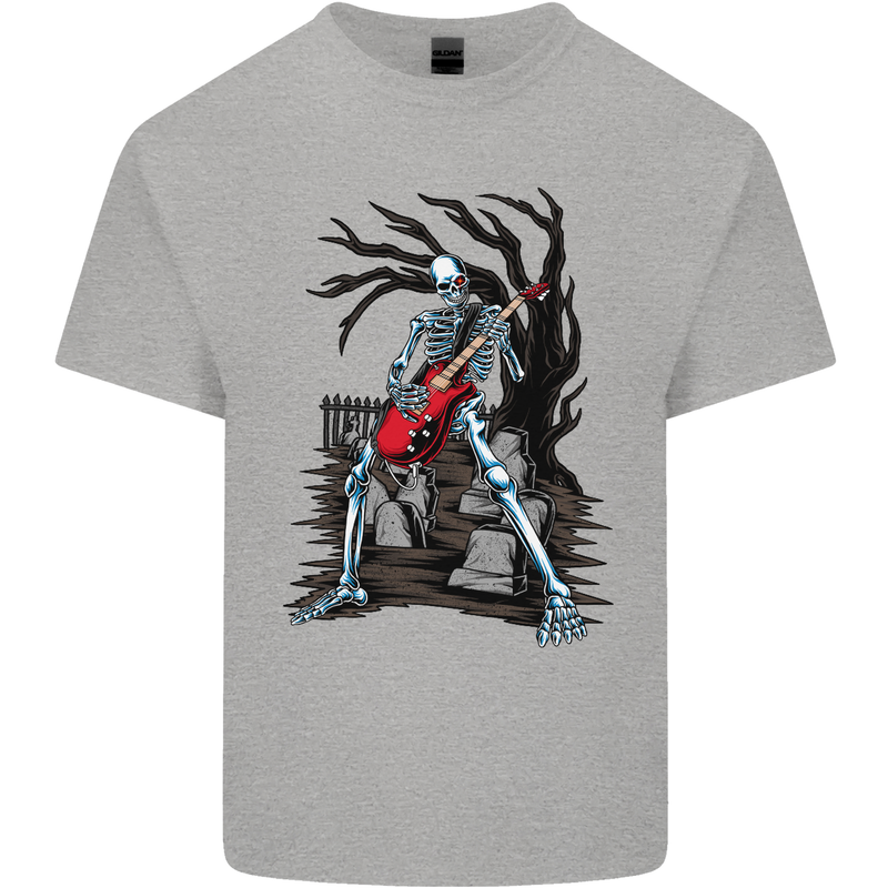 Graveyard Rock Guitar Skull Heavy Metal Kids T-Shirt Childrens Sports Grey