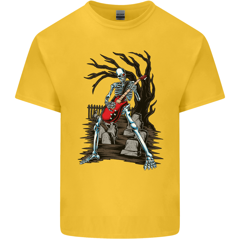 Graveyard Rock Guitar Skull Heavy Metal Kids T-Shirt Childrens Yellow