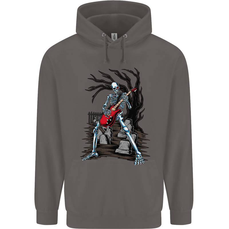 Graveyard Rock Guitar Skull Heavy Metal Mens 80% Cotton Hoodie Charcoal