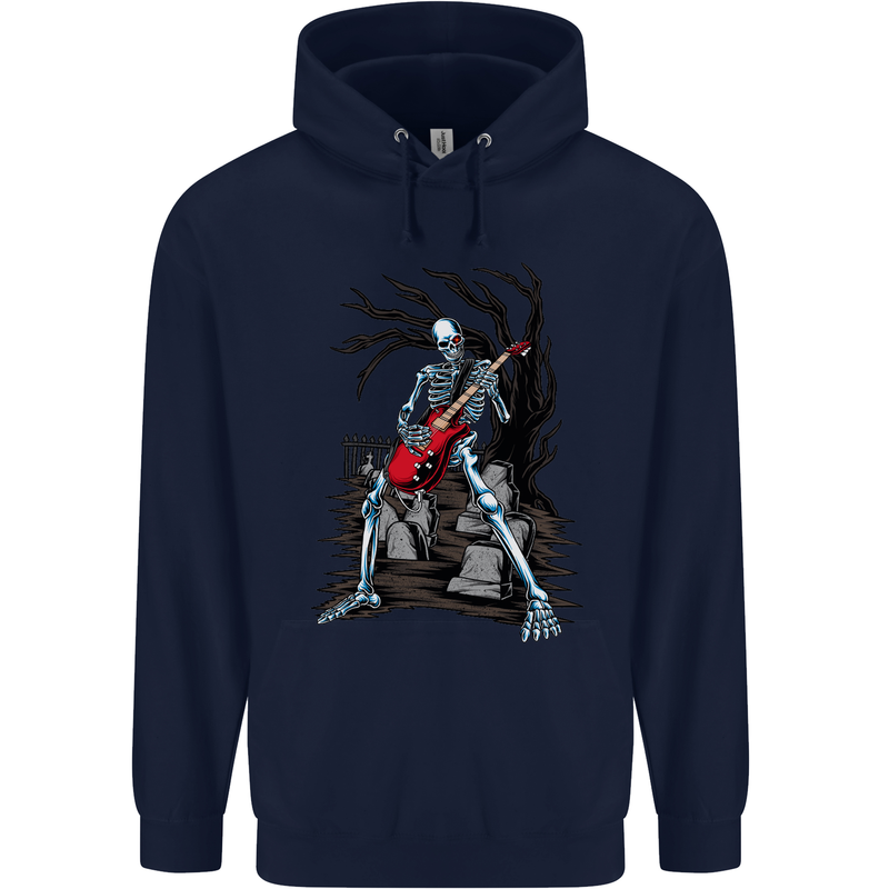 Graveyard Rock Guitar Skull Heavy Metal Mens 80% Cotton Hoodie Navy Blue