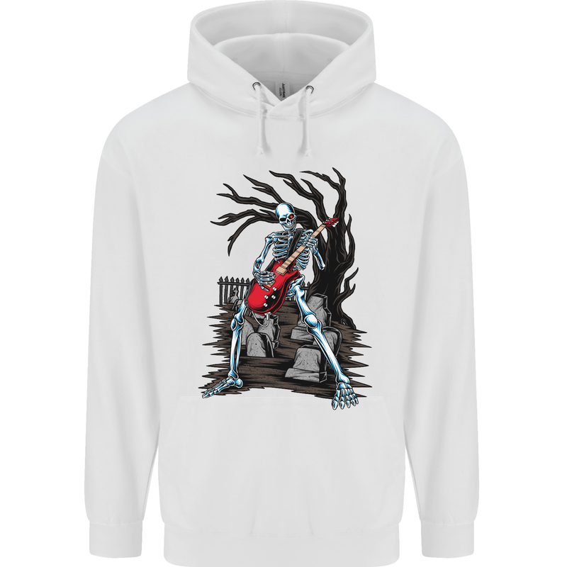 Graveyard Rock Guitar Skull Heavy Metal Mens 80% Cotton Hoodie White