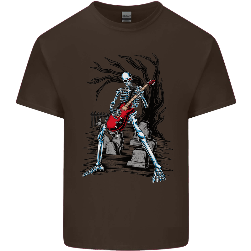 Graveyard Rock Guitar Skull Heavy Metal Mens Cotton T-Shirt Tee Top Dark Chocolate