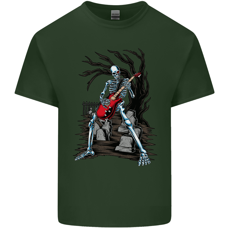 Graveyard Rock Guitar Skull Heavy Metal Mens Cotton T-Shirt Tee Top Forest Green