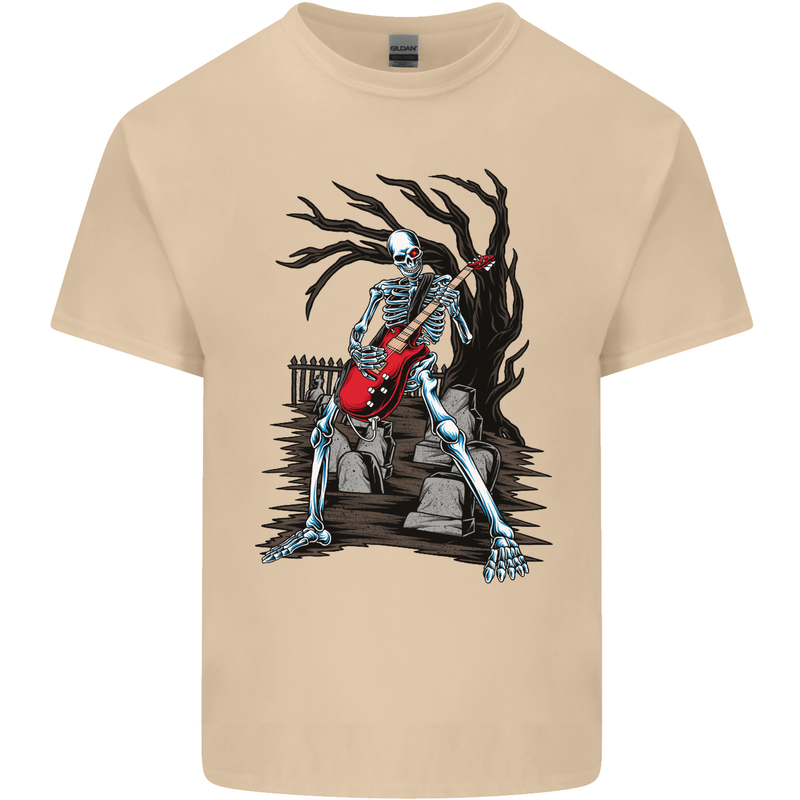 Graveyard Rock Guitar Skull Heavy Metal Mens Cotton T-Shirt Tee Top Sand