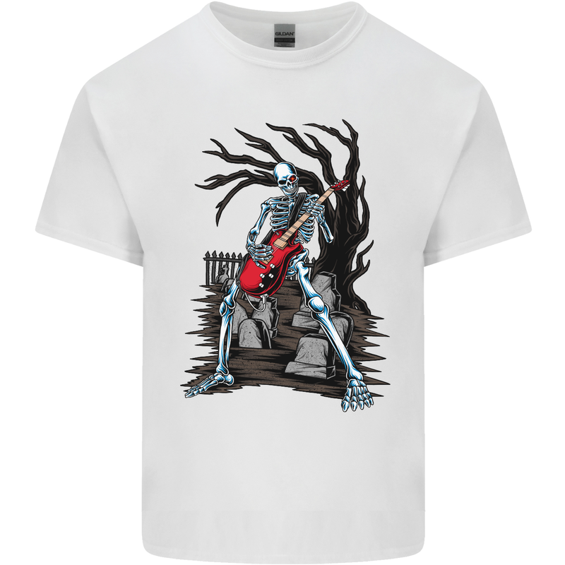 Graveyard Rock Guitar Skull Heavy Metal Mens Cotton T-Shirt Tee Top White