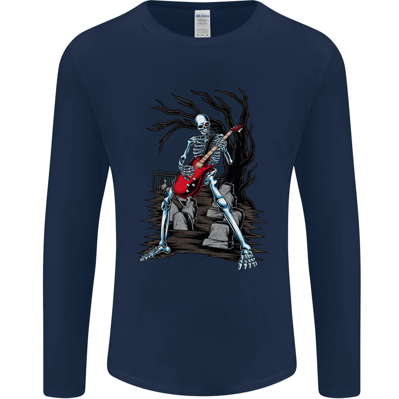 Graveyard Rock Guitar Skull Heavy Metal Mens Long Sleeve T-Shirt Navy Blue