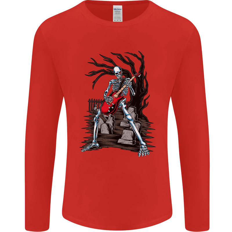 Graveyard Rock Guitar Skull Heavy Metal Mens Long Sleeve T-Shirt Red