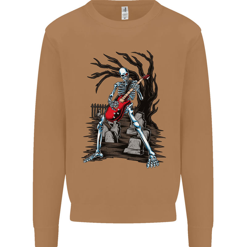 Graveyard Rock Guitar Skull Heavy Metal Mens Sweatshirt Jumper Caramel Latte