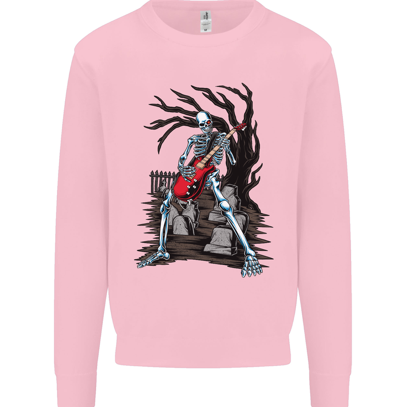 Graveyard Rock Guitar Skull Heavy Metal Mens Sweatshirt Jumper Light Pink