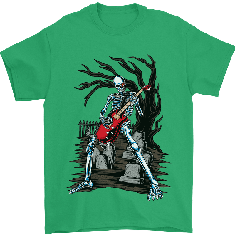 Graveyard Rock Guitar Skull Heavy Metal Mens T-Shirt Cotton Gildan Irish Green