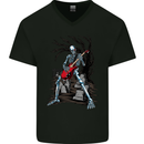 Graveyard Rock Guitar Skull Heavy Metal Mens V-Neck Cotton T-Shirt Black