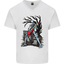 Graveyard Rock Guitar Skull Heavy Metal Mens V-Neck Cotton T-Shirt White