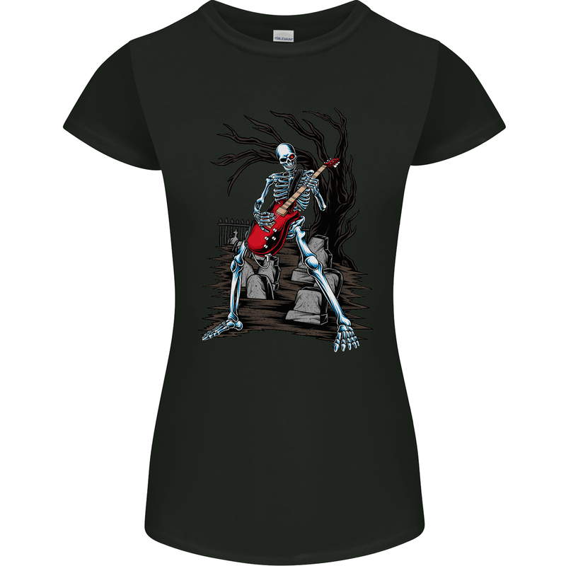 Graveyard Rock Guitar Skull Heavy Metal Womens Petite Cut T-Shirt Black