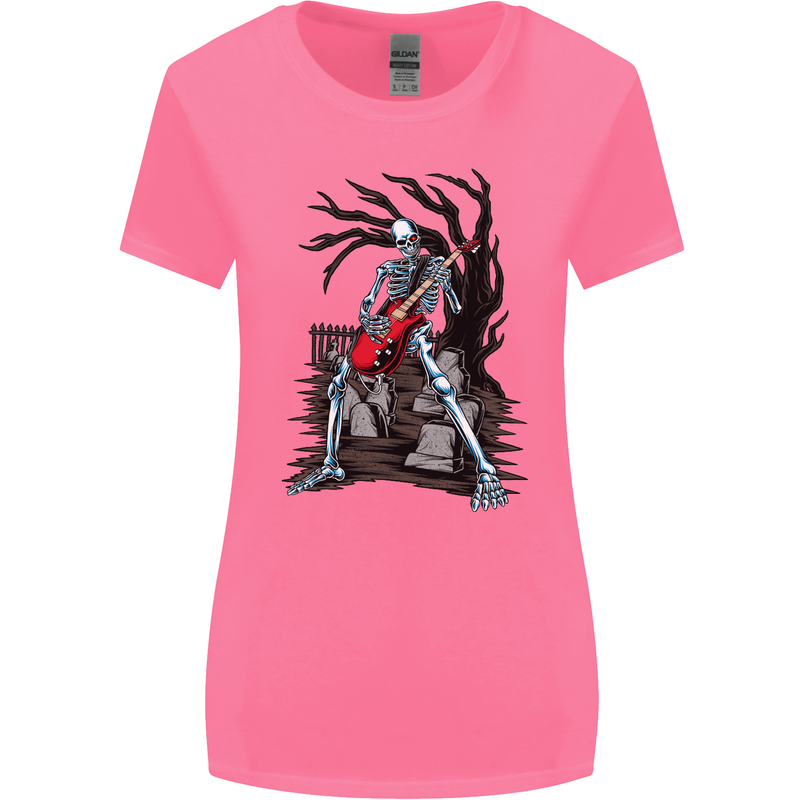 Graveyard Rock Guitar Skull Heavy Metal Womens Wider Cut T-Shirt Azalea