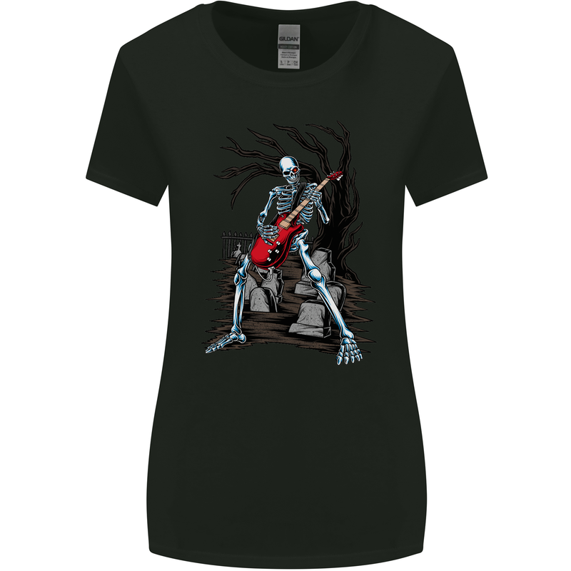 Graveyard Rock Guitar Skull Heavy Metal Womens Wider Cut T-Shirt Black