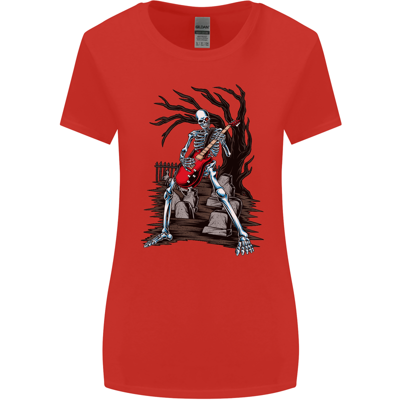 Graveyard Rock Guitar Skull Heavy Metal Womens Wider Cut T-Shirt Red
