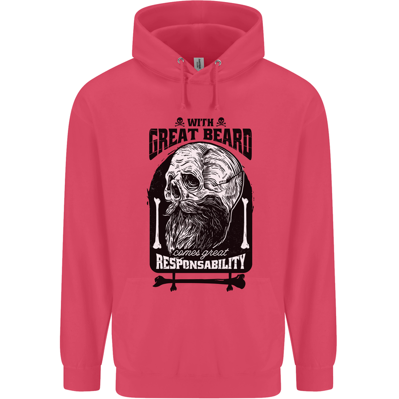 Great Beard Comes Great Responsibility Skull Childrens Kids Hoodie Heliconia