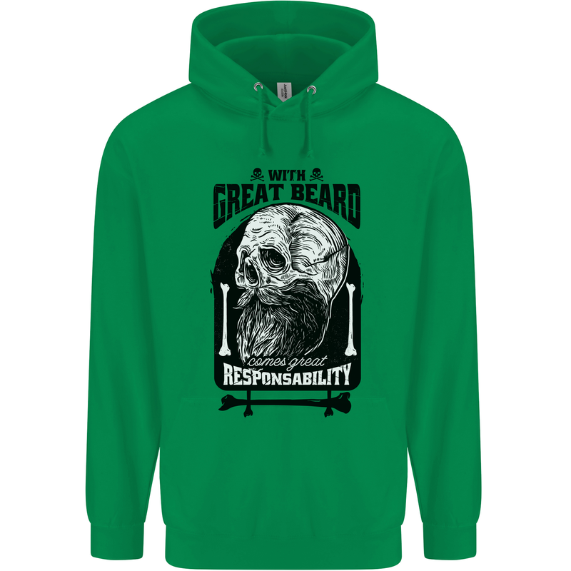 Great Beard Comes Great Responsibility Skull Childrens Kids Hoodie Irish Green