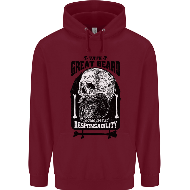 Great Beard Comes Great Responsibility Skull Childrens Kids Hoodie Maroon