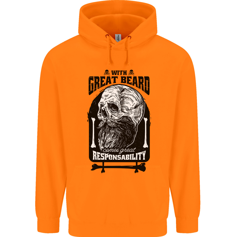 Great Beard Comes Great Responsibility Skull Childrens Kids Hoodie Orange
