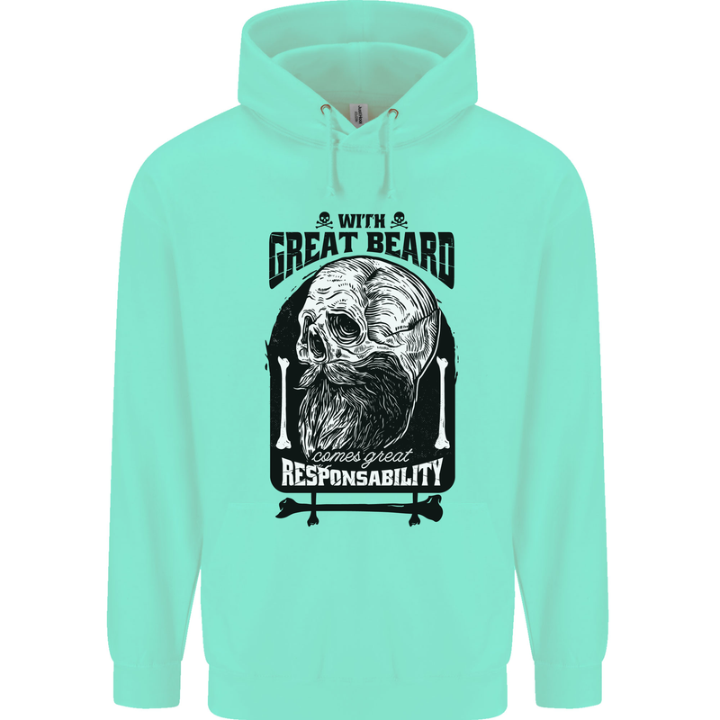 Great Beard Comes Great Responsibility Skull Childrens Kids Hoodie Peppermint