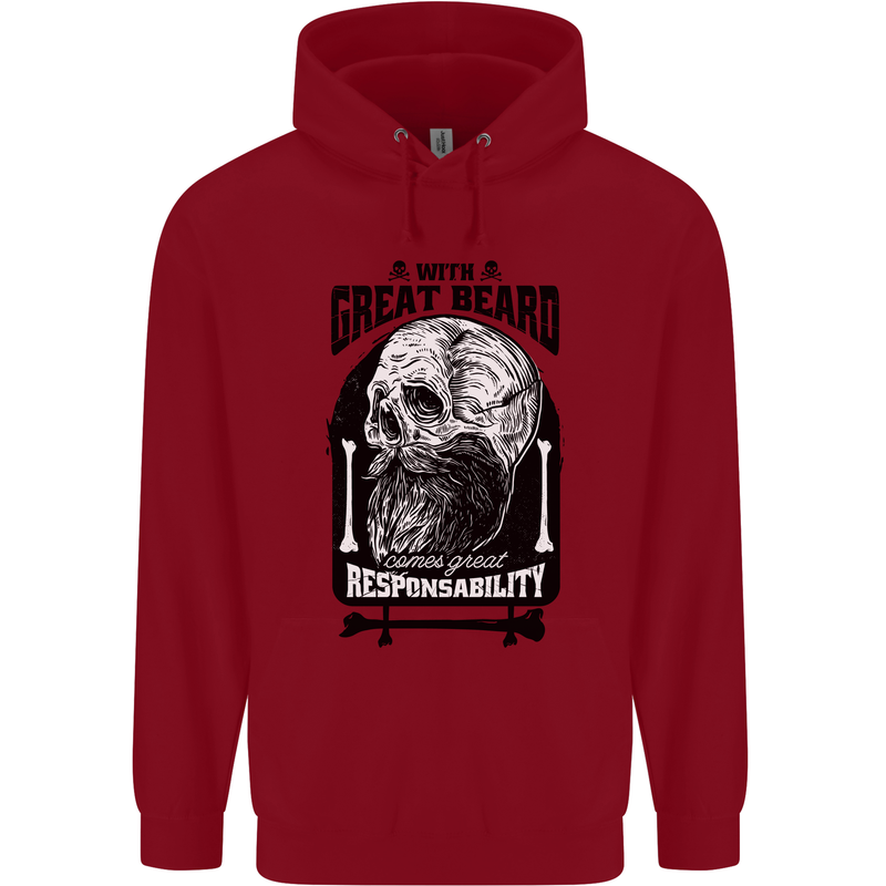 Great Beard Comes Great Responsibility Skull Childrens Kids Hoodie Red