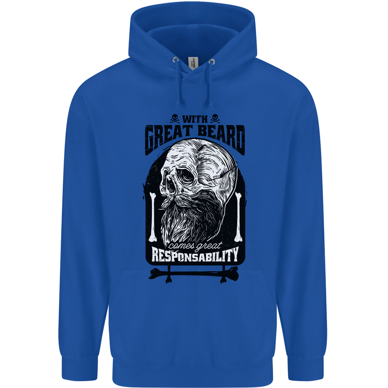 Great Beard Comes Great Responsibility Skull Childrens Kids Hoodie Royal Blue