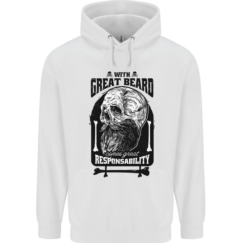Great Beard Comes Great Responsibility Skull Childrens Kids Hoodie White