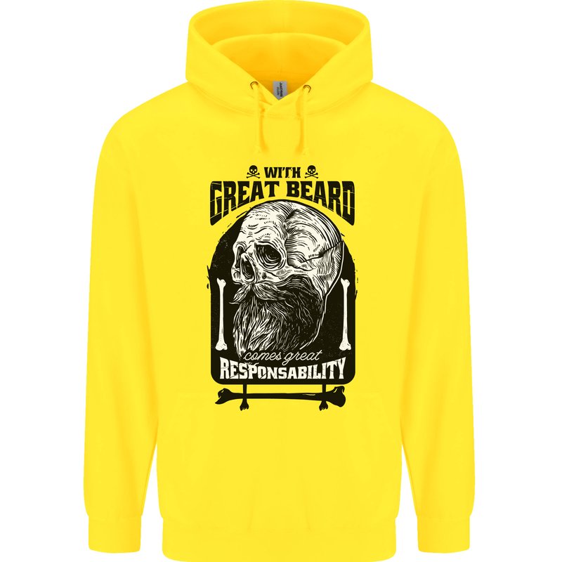 Great Beard Comes Great Responsibility Skull Childrens Kids Hoodie Yellow