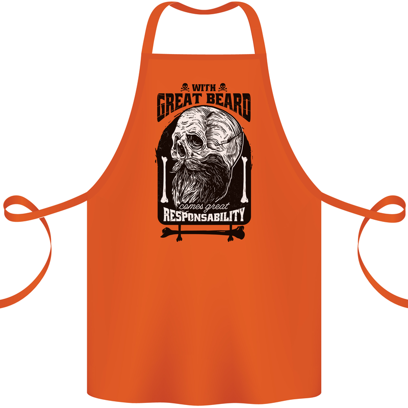 Great Beard Comes Great Responsibility Skull Cotton Apron 100% Organic Orange