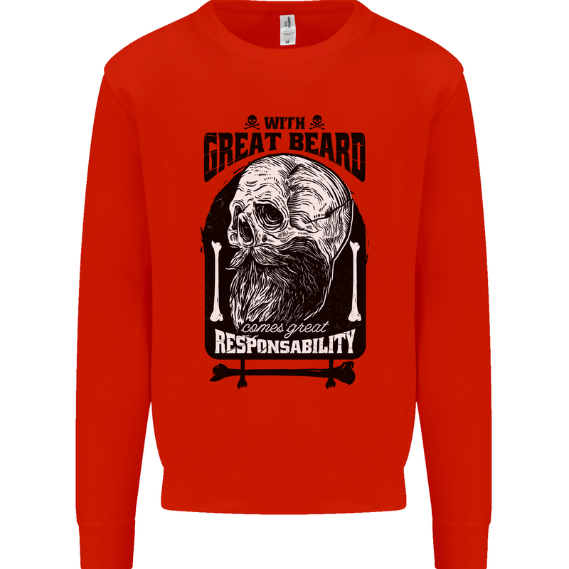 Great Beard Comes Great Responsibility Skull Kids Sweatshirt Jumper Bright Red