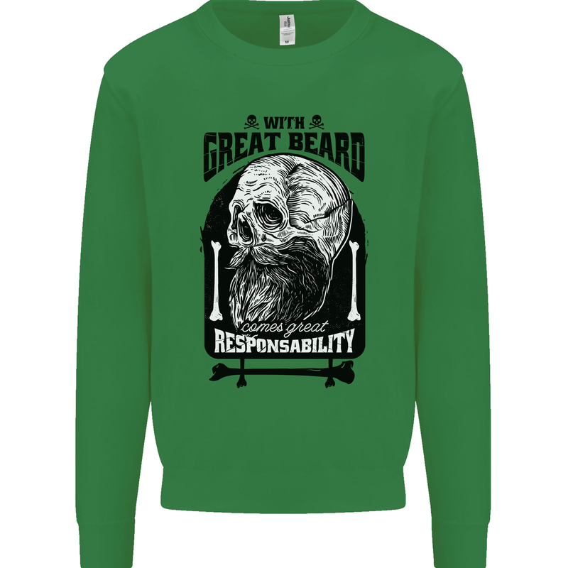 Great Beard Comes Great Responsibility Skull Kids Sweatshirt Jumper Irish Green