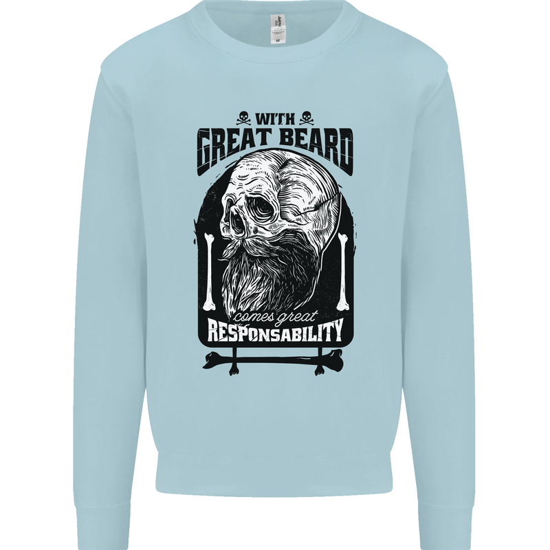 Great Beard Comes Great Responsibility Skull Kids Sweatshirt Jumper Light Blue