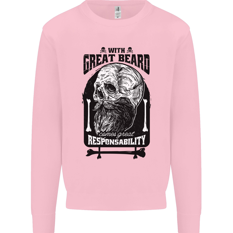 Great Beard Comes Great Responsibility Skull Kids Sweatshirt Jumper Light Pink
