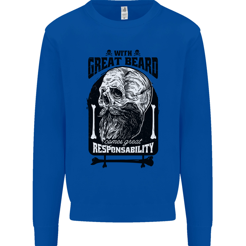 Great Beard Comes Great Responsibility Skull Kids Sweatshirt Jumper Royal Blue