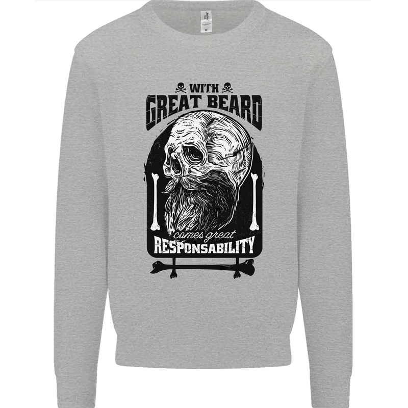 Great Beard Comes Great Responsibility Skull Kids Sweatshirt Jumper Sports Grey