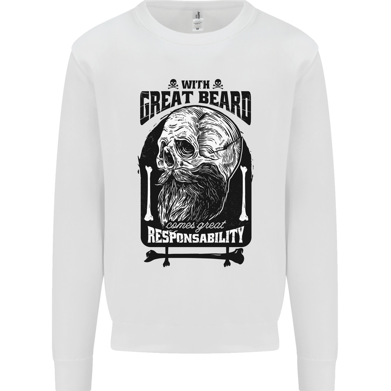 Great Beard Comes Great Responsibility Skull Kids Sweatshirt Jumper White