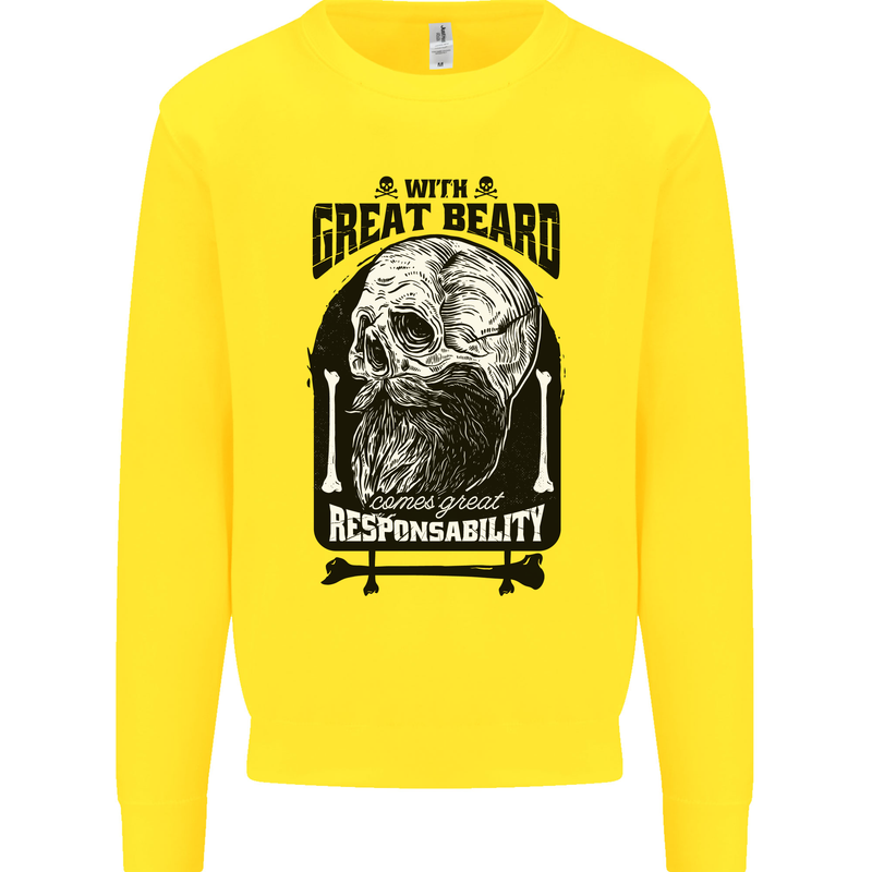 Great Beard Comes Great Responsibility Skull Kids Sweatshirt Jumper Yellow